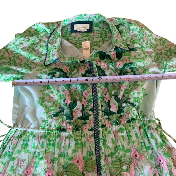 Anthropologie Eleanora Long-Sleeve Printed Maxi Shirt Dress green XL new!! - Picture 7 of 10